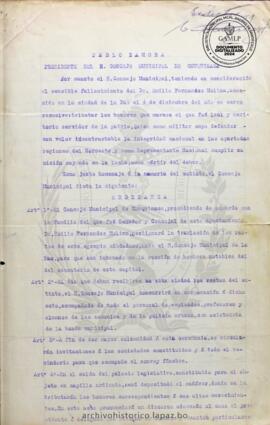 Resolución Municipal; Asunto: Ordenanza Municipal, Concejo Municipal de Sucre; Lugar:  La Paz, Cementerio General; Estado: Cuenta con Resolución Municipal; Unidad Receptora: H. Concejo Municipal; Solicitante: Zamora, Pablo