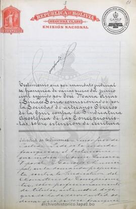 Testimonio Notarial; Asunto: Contratos y Escrituras Publicas; Lugar: Calle Comercio y Pichincha; Solicitante: Calderón, Ezequiel