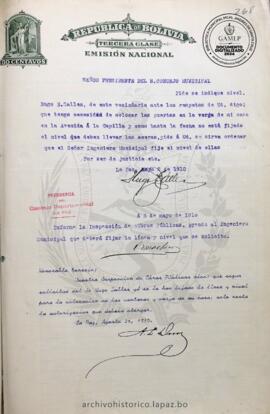 Resolución Municipal ; Asunto: Pide se indique nivel.; Lugar: Av. a la Capilla ; Estado: Concedido mediante Resolución; Unidad Receptora: H. Concejo Municipal; Solicitante: Zalles, Hugo E.