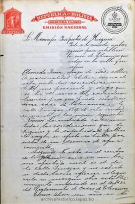 Resolución Municipal; Asunto: Pide se le conceda autorización para establecer la casa de tolerancia que indica en la calle que refiero; Lugar: Calle Yungas N°17; Estado: Contiene el informe del Inspector de Policía; Unidad Receptora: Munícipe Inspector de Higiene; Solicitante: Parra, Clorinda