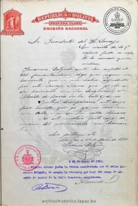 Resolución Municipal ; Asunto: En merito de lo que expone, pide se acepte la renuncia que indica.; Lugar: Calle Graneros; Estado: Aceptado por el presidente del H. Concejo Municipal; Unidad Receptora: H. Concejo Municipal; Solicitante: Delgado, Inocencio