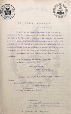 Resolución Municipal ; Asunto: Autoriza enajenación de terrenos "antigua Chacra Peña"; Lugar: Antigua Chacra Peña ; Unidad Receptora: H. Concejo Municipal; Solicitante: Senado Nacional