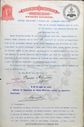 Resolución Municipal; Asunto: Pide se le conceda licencia para el objeto que indica y sea mediante informe del que menciona. otrosí.; Lugar: Calle Tumusla; Estado: Concedido por presidencia del H. Concejo Municipal; Unidad Receptora: H. Concejo Municipal; Solicitante: Alcoreza, Ramón