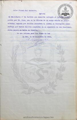 Resolución Municipal ; Asunto: Solicitud del Fiscal de Distrito; Estado: Denegado; Unidad Receptora: H. Concejo Municipal; Solicitante: Fiscal de Distrito