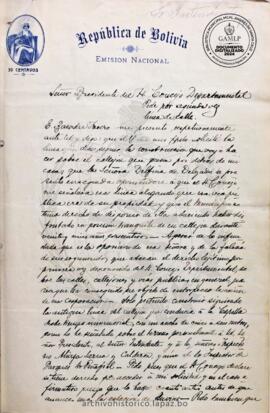 Resolución Municipal; Asunto: Pide por segunda vez linea de calle; Lugar: Chacra de Sporting; Estado: En consideración; Unidad Receptora: Consejo Departamental; Solicitante: Bazadre Forero, Emilio
