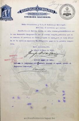 Resolución Municipal ; Asunto: Solicita el servicio que indica; Lugar: Calle Ayacucho N°103; Estado: Concedido mediante Resolución Municipal; Unidad Receptora: H. Concejo Municipal; Solicitante: García, Josefa P. Vda. de