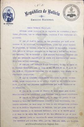 Resolución Municipal ; Asunto: Venta de terrenos al H. Concejo Municipal con pago a crédito; Lugar: Valle Sopocachi; Unidad Receptora: H. Concejo Municipal; Solicitante: Ortiz, José M.