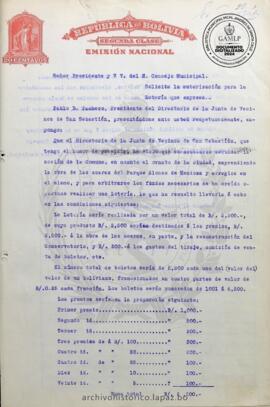 Resolución Municipal ; Asunto: Solicita la autorización para la lotería que expresa.; Lugar: Parque Alonso de Mendoza; Unidad Receptora: H. Concejo Municipal; Solicitante: Pacheco, Pablo D.