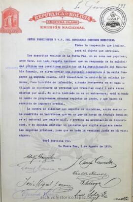 Resolución Municipal ; Asunto: Pide la Inspección que indican, para el objeto que merituan. ; Lugar: Calle Guapayen; Estado: Remitido al Inspector de Policía para su atención; Unidad Receptora: Presidente Concejo Municipal; Solicitante: Vecinos de la Nueva Paz
