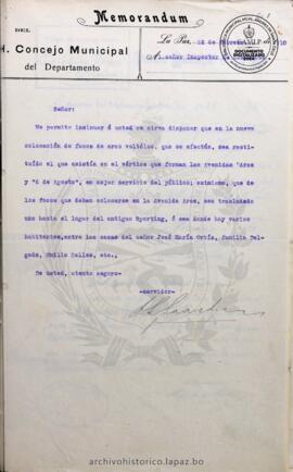 Resolución Municipal ; Asunto: Memorándum.; Lugar: Av. Arce y 6 de agosto; Estado.; Unidad Receptora: H. Concejo Municipal.
