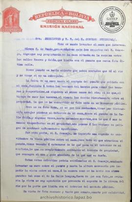Resolución Municipal ; Asunto: Pide se mande levantar el muro que interesa.; Lugar: Calle Recreo y Colón; Estado: Aceptado mediante Resolución Municipal; Unidad Receptora: H. Concejo Municipal; Solicitante: Pando, Carmen G. de