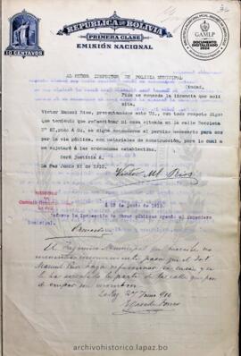 Resolución Municipal ; Asunto: Pide se conceda la licencia que solicita.; Lugar: Calle Recoleta; Estado: Concedido mediante Resolución; Unidad Receptora: H. Concejo Municipal; Solicitante: Ríos, Manuel Víctor