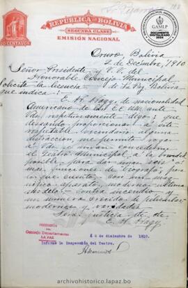Resolución Municipal ; Asunto: Solicitud del Teatro Municipal.; Lugar: Teatro Municipal ; Estado: Autorizado mediante Resolución Municipal; Unidad Receptora: H.  Concejo Municipal; Solicitante: Hagy, E. H.