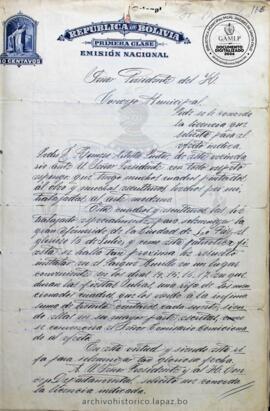 Resolución Municipal ; Asunto: Pide se le conceda la licencia que solicita para al respecto indica.; Lugar: Plaza Murillo ; Estado: Concedido, mediante Resolución; Unidad Receptora: H. Concejo Municipal; Solicitante: Romero, Pedro J.