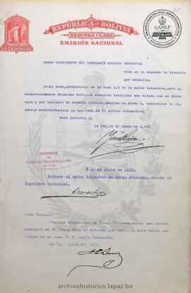 Resolución Municipal ; Asunto: Pide se le conceda la licencia que solicita.; Lugar: Calle Yanacocha; Estado: Concedido mediante Resolución; Unidad Receptora: H. Concejo Municipal; Solicitante: Rada, Jesús