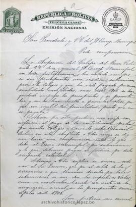 Resolución Municipal; Asunto: Pide compensación; Estado: Cuenta con informe de la Comisión de Hacienda; Unidad Receptora: H. Concejo Municipal; Solicitante: Superiora del Colegio del Buen Pastor