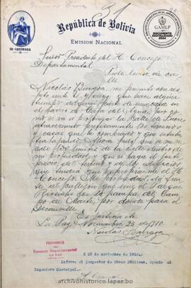 Resolución Municipal; Asunto: Pide linea de calle; Estado: Desaprobado y Archivado; Unidad Receptora: H. Concejo Municipal; Solicitante: Burgoa, Nicolás