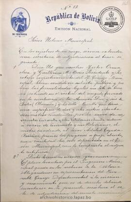 Resolución Municipal ; Asunto: Minuta de compra de lote de terreno al H. Concejo Municipal; Lugar: Av. 16 de julio y calle Murillo; Unidad Receptora: h. Concejo Municipal; Solicitante: Tejada, Adalid