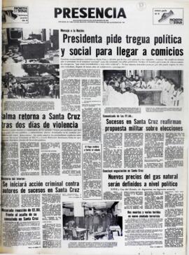 COMUNICADO DE LAS FFAA: SUCESOS EN SANTA CRUZ REAFIRMAN PROPUESTA MILITAR SOBRE ELECCIONES. (1980, 19 de junio). Presencia [La Paz, Bolivia], p. 1.