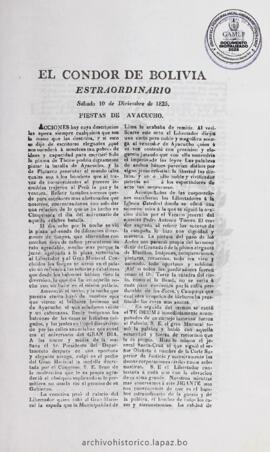 El Condor de Bolivia, edición del 10 de diciembre de 1825