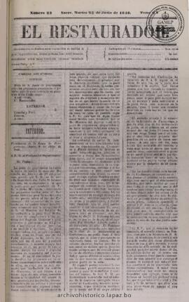 El Restaurador, edición del 23 de junio de 1846