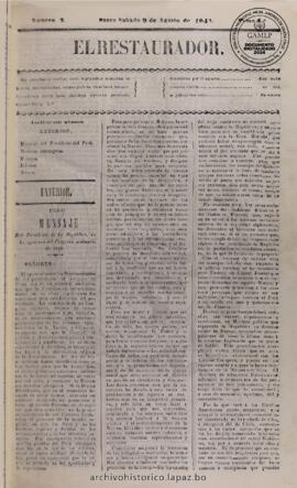 El Restaurador, edición del 9 de agosto de 1845