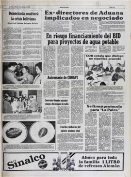 DEMOCRACIA RESOLVERÁ LA CRISIS DE BOLIVIA -EXPRESÓ CARLOS SERRATE REICH-. (1982, 03 de julio). Meridiano [La Paz, Bolivia], p. 5.