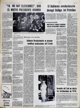 FUE DEROGADO DECRETO 07822 MINISTERIO DE TRABAJO ELABORARA NUEVAS DISPOSICIONES SINDICALES. (1969, 27 de septiembre). Presencia [La Paz, Bolivia], p. 3.