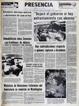 EL PRESIDENTE OVANDO A LOS MINEROS: "DEJARÉ EL GOBIERNO SI HAY ENFRENTAMIENTO CONOBREROS". (1970, 06 de junio). Presencia [La Paz, Bolivia], p. 1.