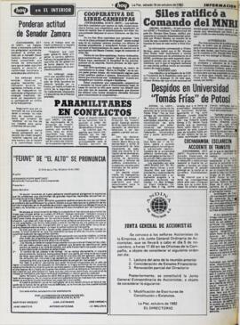 PONDERAN ACTITUD DE SENADOR ZAMORA. (1982, 16 de octubre). Hoy [La Paz, Bolivia], p. 4.