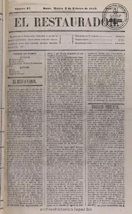 El Restaurador, edición del 3 de febrero de 1846