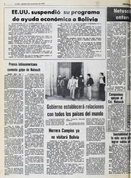 NATUSCH DECLARO QUE ENFRENTARA CON ENTEREZA LAS SANCIONES ECONOMICAS. (1979, 03 de noviembre). Hoy [La Paz, Bolivia], p. 6,7.