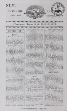 El Condor de Bolivia, edición del 3 de abril de 1828