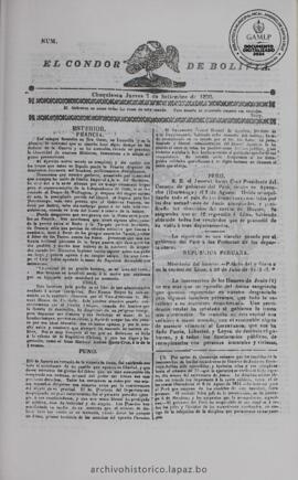El Condor de Bolivia, edición del 7 de septiembre de 1826