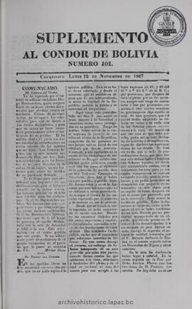 El Condor de Bolivia, edición del 12 de noviembre de 1827