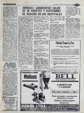 JORNADAS SANGRIENTAS: SALDO DE 98 MUERTOS Y CENTENARES DE HERIDOS EN LOS HOSPITALES. (1971, 23 de agosto). Hoy [La Paz, Bolivia], p. 3.