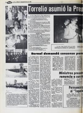 TORRELIO ASUMIÓ LA PRESIDENCIA. (1981, 05 de septiembre). Hoy [La Paz, Bolivia], p. 8.
