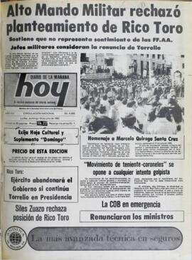 "MOVIMIENTO DE TENIENTE-CORONELES" SE OPONE A CUALQUIER INTENTO GOLPISTA. (1982, 18 de julio). Hoy [La Paz, Bolivia], p. 1.