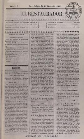 El Restaurador, edición del 30 de agosto de 1845