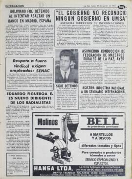 EL GOBIERNO NO RECONOCIO NINGUN GOBIERNO EN UMSA. ASEGURA DIRECCION DE INFORMACIONES. (1971, 30 de agosto). Hoy [La Paz, Bolivia], p. 3.