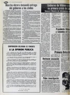 GOBIERNO DE VILDOSO CONFRONTA SU PRIMERA CRISIS DE GOBIERNO. (1982, 29 de julio). Hoy [La Paz, Bolivia], p. 4.