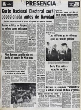 MINISTRO DE DEFENSA "LOS MILITARES YA NO DEBEMOS ESTAR EN FUNCIÓN POLÍTICA". (1978, 02 de diciembre). Presencia [La Paz, Bolivia], p. 1.
