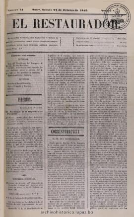 El Restaurador, edición del 22 de febrero de 1846