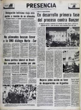 DELEGACIÓN BOLIVIANA VIAJA ESTA NOCHE A REUNIÓN DE NO ALINEADOS. PRESIDENTE GUEVARA Y EL GABINETE ANALIZARON PLANTEAMIENTOS. (1979, 31 de agosto). Presencia [La Paz, Bolivia], p. 1.