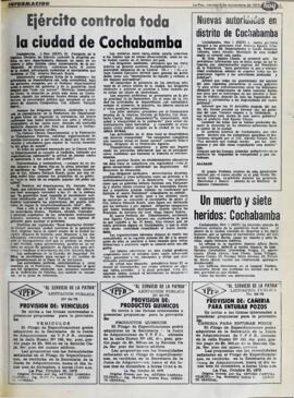 UN MUERTO Y SIETE HERIDOS: COCHABAMBA. (1979, 02 de noviembre). Hoy [La Paz, Bolivia], p. 5.