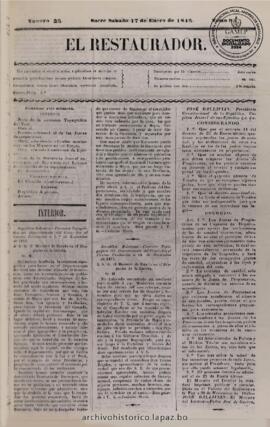 El Restaurador, edición del 17 de enero de 1846