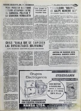 EXCELSIOR: "BOLIVIA, EL GOLPE NUMERO 187". SUCESION TRAGICA DE HECHOS. (1971, 26 de agosto). Hoy [La Paz, Bolivia], p. 7.