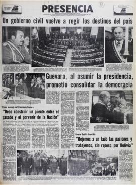PRIMER MENSAJE DEL PRESIDENTE GUEVARA. "DEBO CONSTRUIR UN PUENTE ENTRE EL PASADO Y EL PORVENIR DE LA NACIÓN". (1979, 09 de agosto). Presencia [La Paz, Bolivia], p. 1.