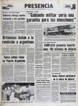 COMANDANTE DE LA ARMADA: GABINETE MILITAR SERÍA UNA GARANTÍA PARA LAS ELECCIONES. (1982, 04 de junio). Presencia [La Paz, Bolivia], p. 1.