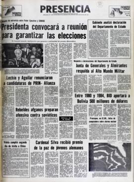 RESPECTO A DECLARACIONES DEL DEPARTAMENTO DE ESTADO. JUNTA DE GENERALES Y ALMIRANTES RESPALDA AL ALTO MILITAR. (1980, 07 de junio). Presencia [La Paz, Bolivia], p. 1.